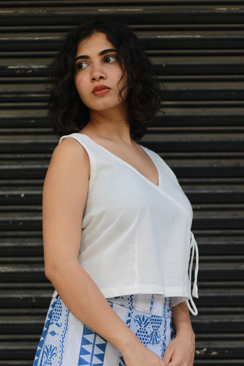 Aabroo | Sleeveless Angarkha Crop Top | White