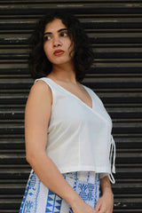 Aabroo | Sleeveless Angarkha Crop Top | White