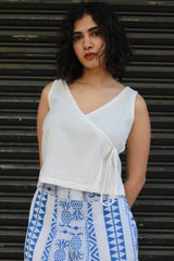 Aabroo | Sleeveless Angarkha Crop Top | White