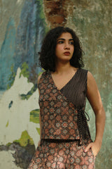 Aabroo | Sleeveless Angarkha Crop Top | Noir Universe Ajrakh