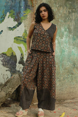 Aabroo | Sleeveless Angarkha Crop Top | Noir Universe Ajrakh