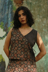 Aabroo | Sleeveless Angarkha Crop Top | Noir Universe Ajrakh