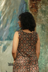 Aabroo | Sleeveless Angarkha Crop Top | Noir Universe Ajrakh