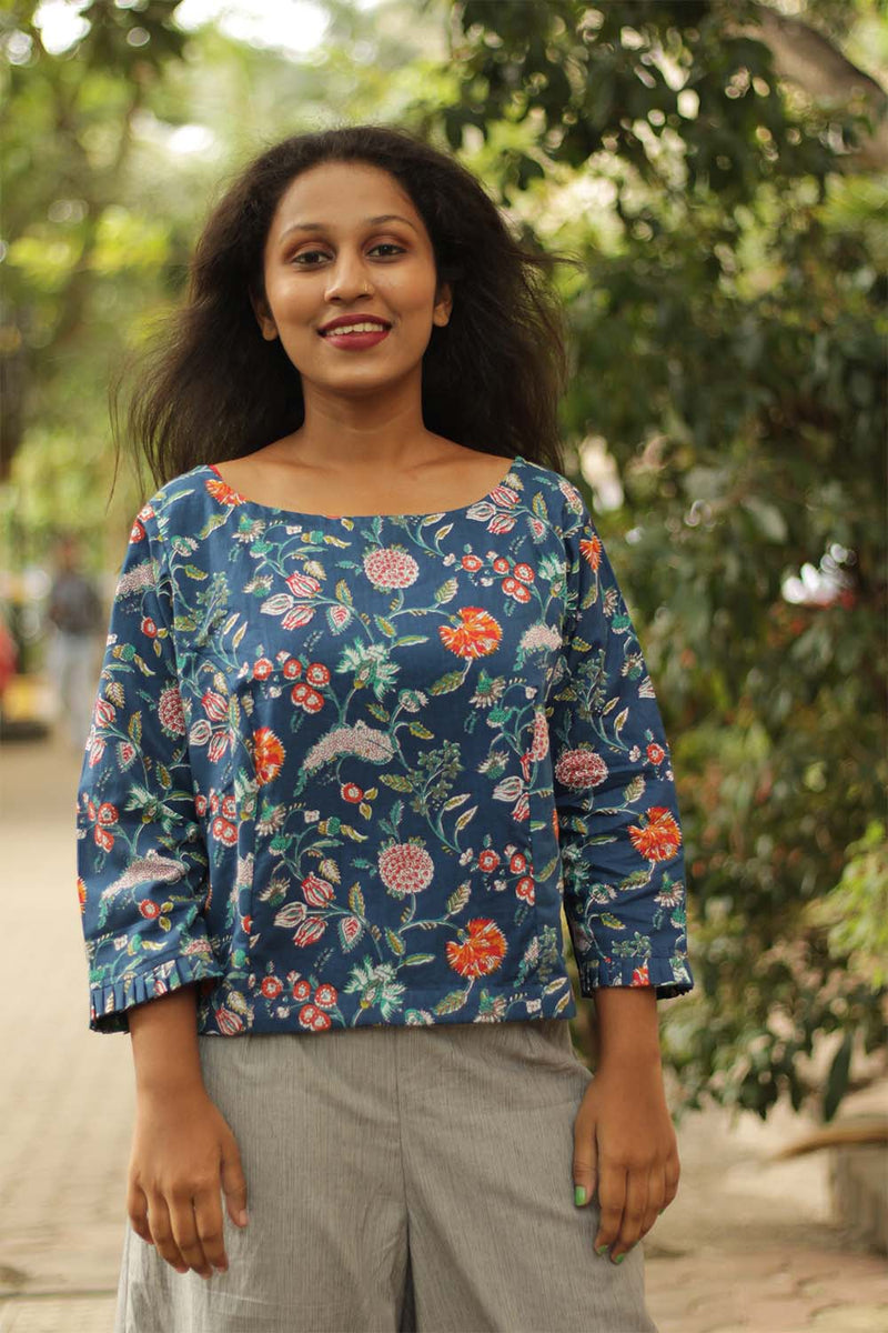 Sanganeri Crop Top- Lapis Florals