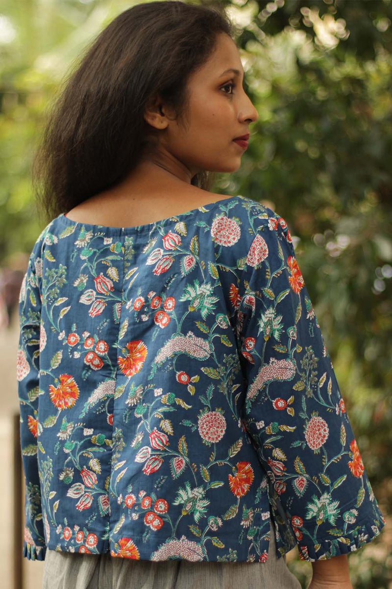 Sanganeri Crop Top- Lapis Florals