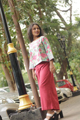 Sanganeri Crop Top- Teal Florals