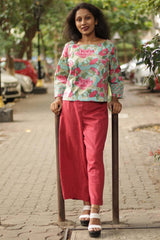 Sanganeri Crop Top- Teal Florals