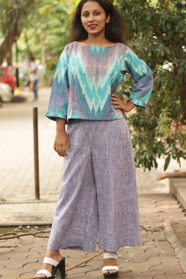 Ikkat Crop Top- Teal