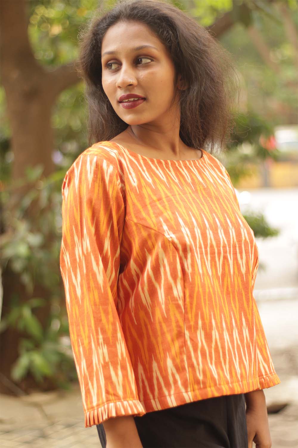 Ikkat Crop Top- Saffron