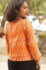 Ikkat Crop Top- Saffron