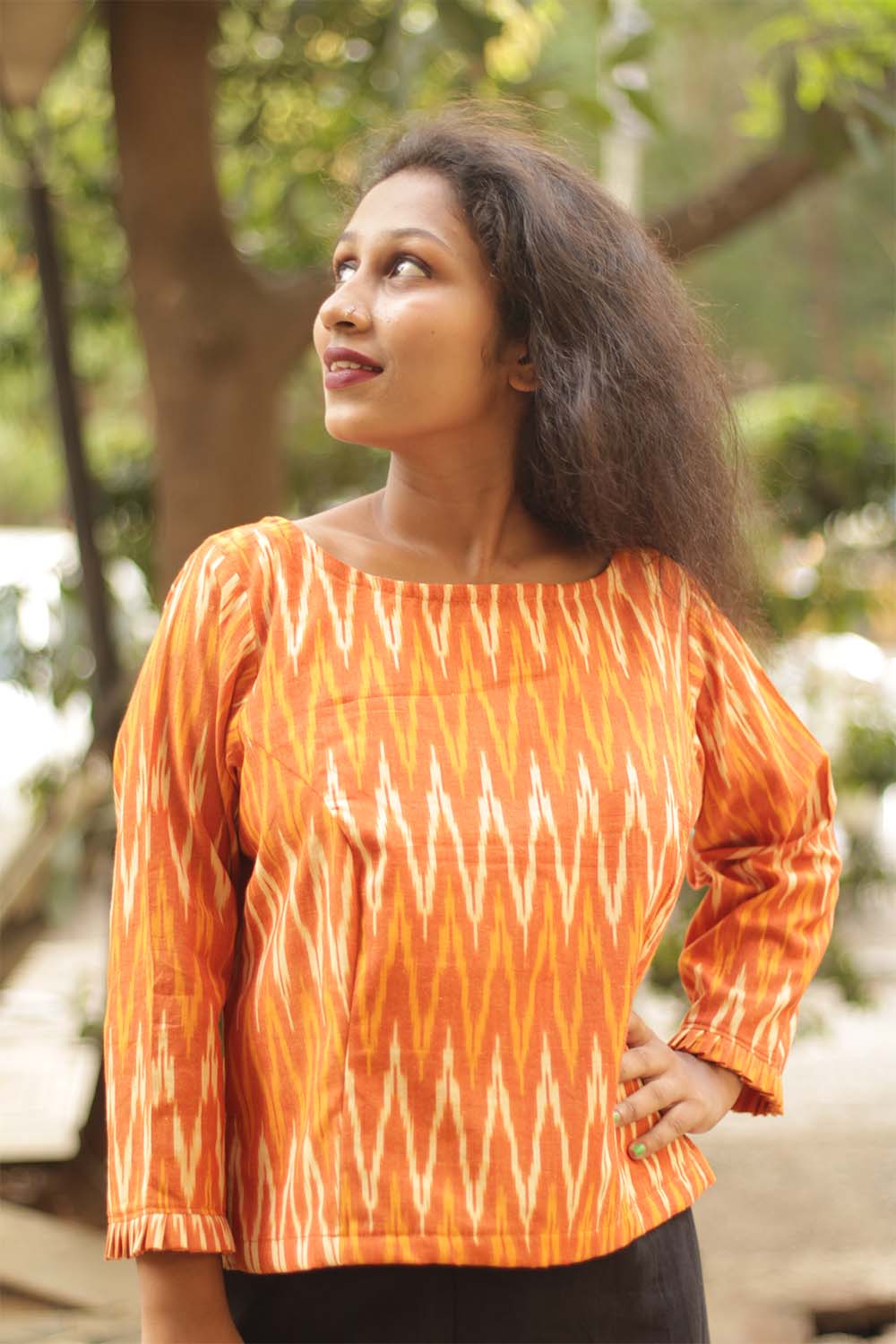Ikkat Crop Top- Saffron