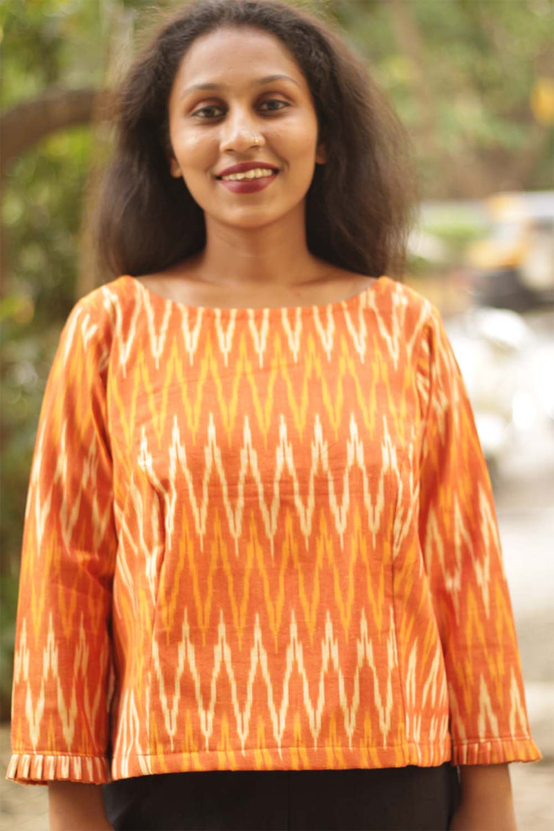 Ikkat Crop Top- Saffron