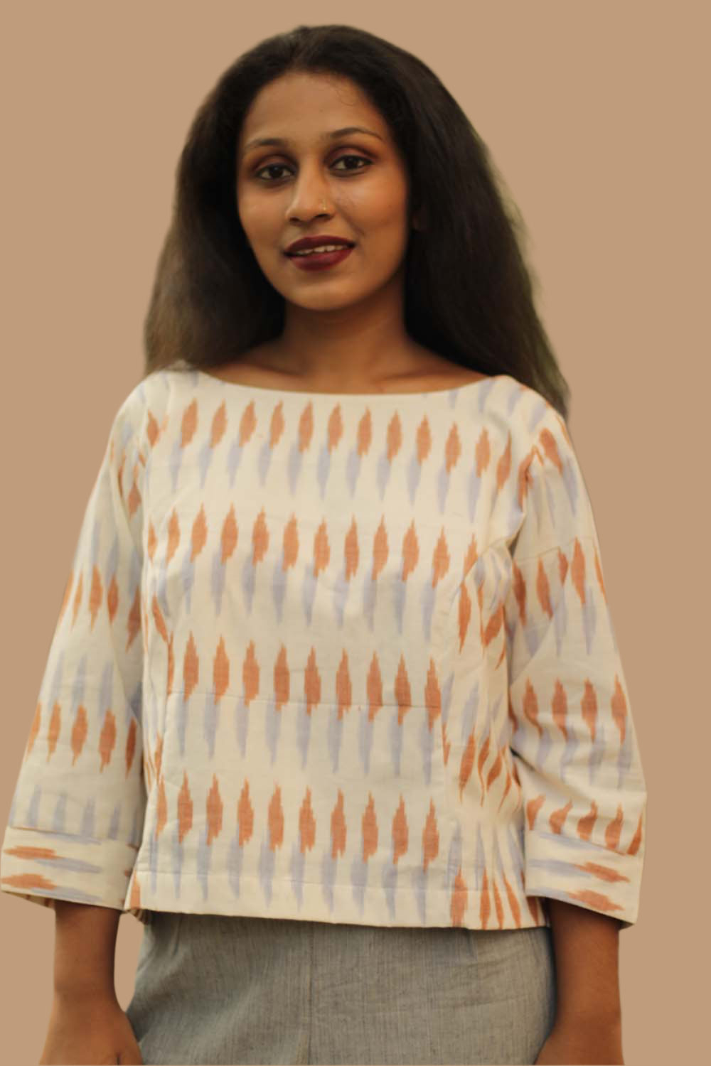 Ikkat Crop Top- Ivory Lilac