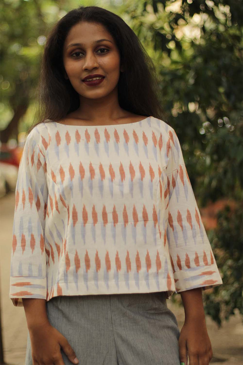 Ikkat Crop Top- Ivory Lilac