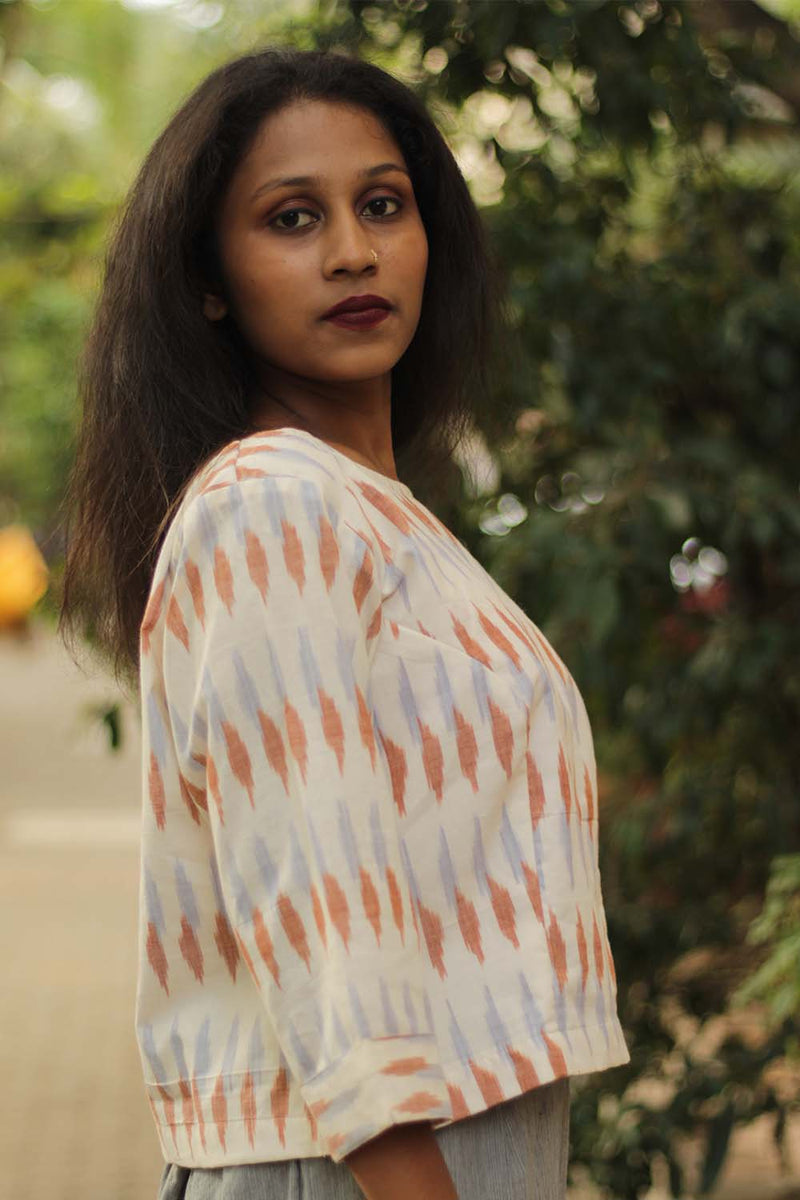 Ikkat Crop Top- Ivory Lilac