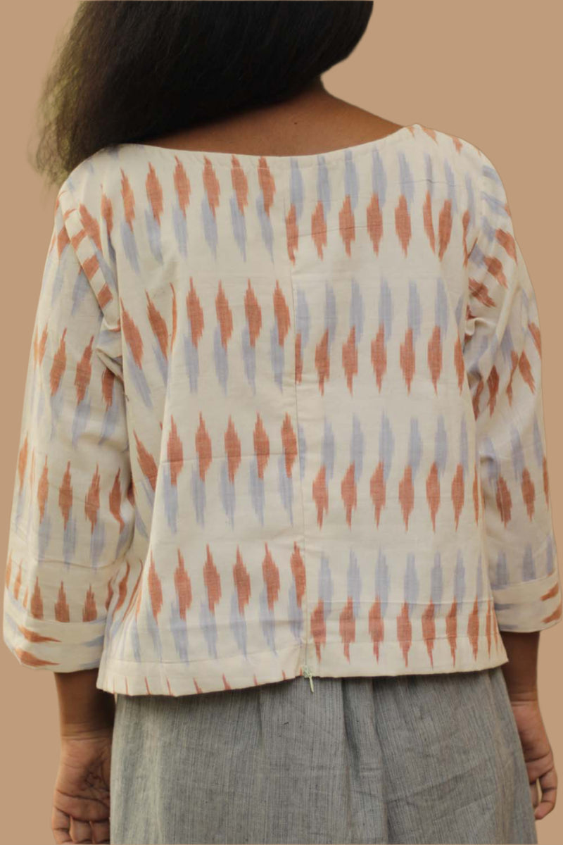Ikkat Crop Top- Ivory Lilac
