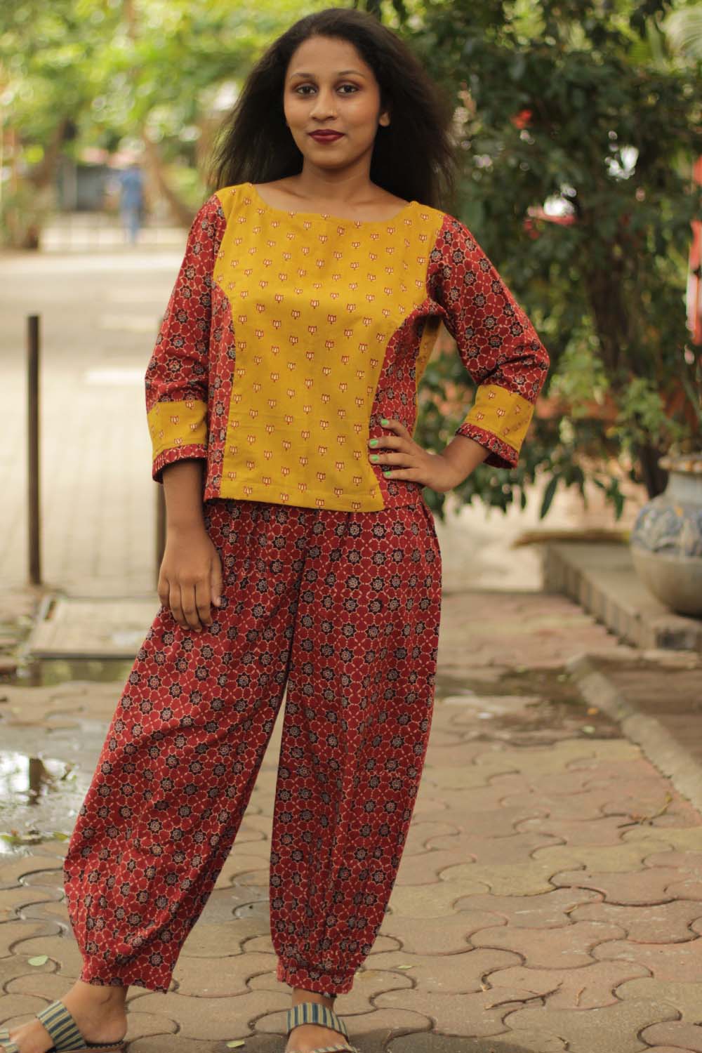 Ajrakh Crop Top- Mustard Kamaliya