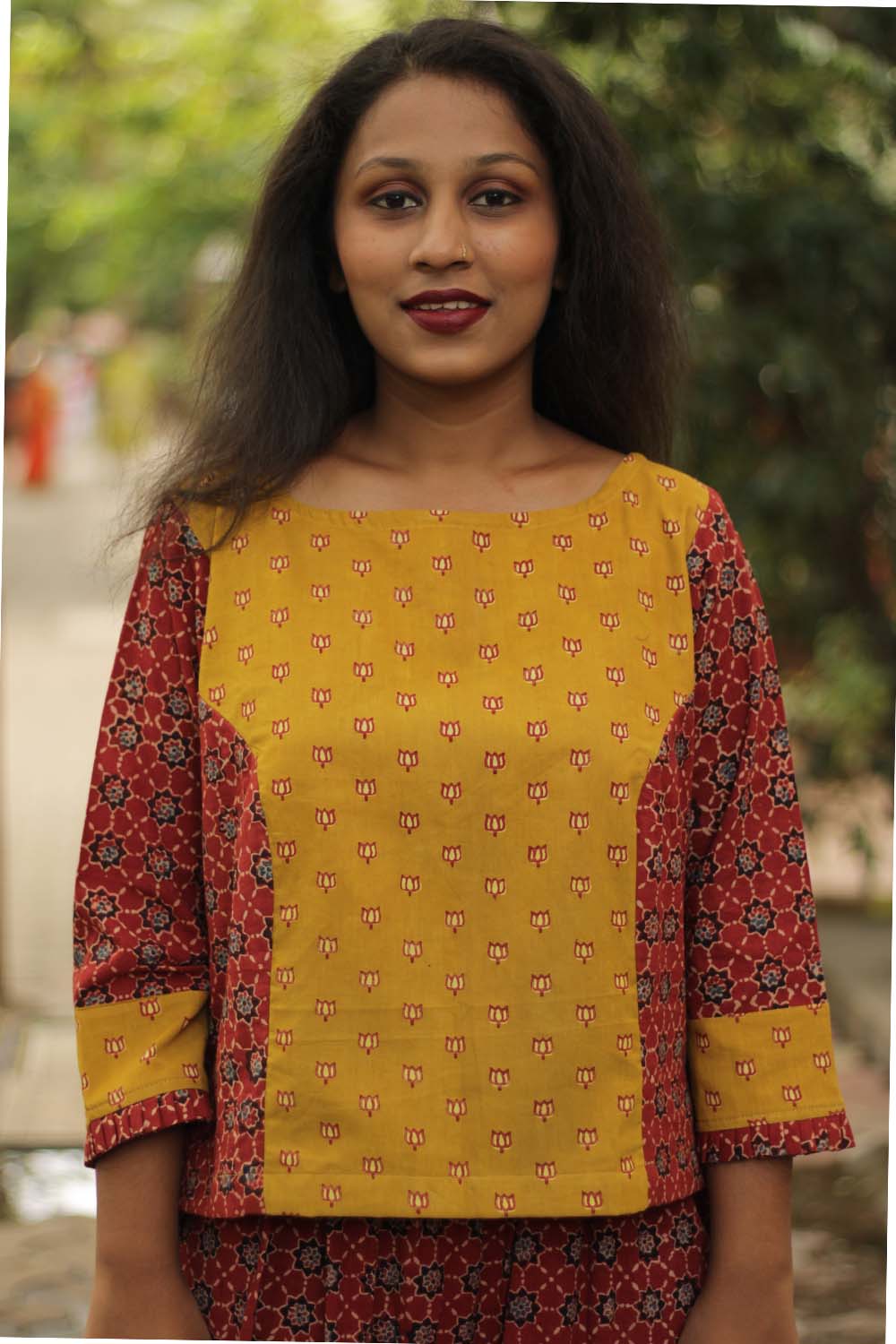 Ajrakh Crop Top- Mustard Kamaliya