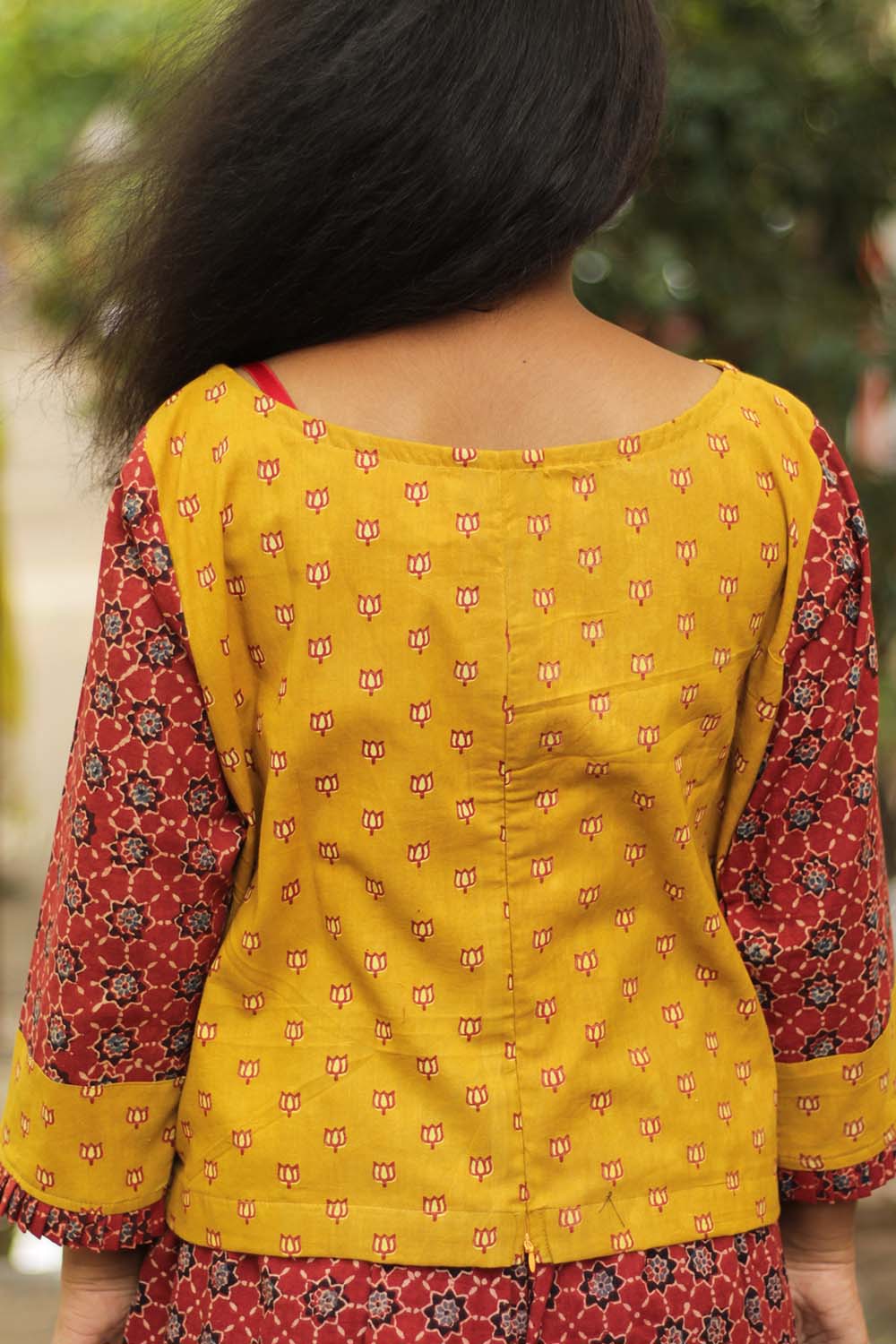 Ajrakh Crop Top- Mustard Kamaliya