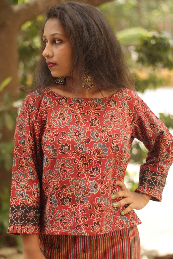 Ajrakh Crop Top- Red Florals