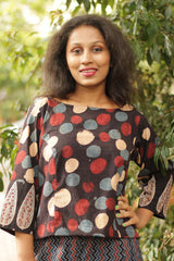 Ajrakh Crop Top- Noir Polka