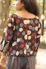 Ajrakh Crop Top- Noir Polka