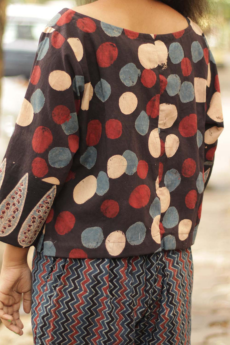 Ajrakh Crop Top- Noir Polka