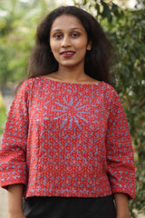 Kota & Applique Crop Top- Red/Lilac