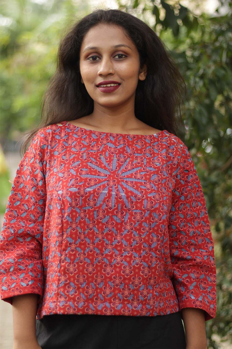 Kota & Applique Crop Top- Red/Lilac