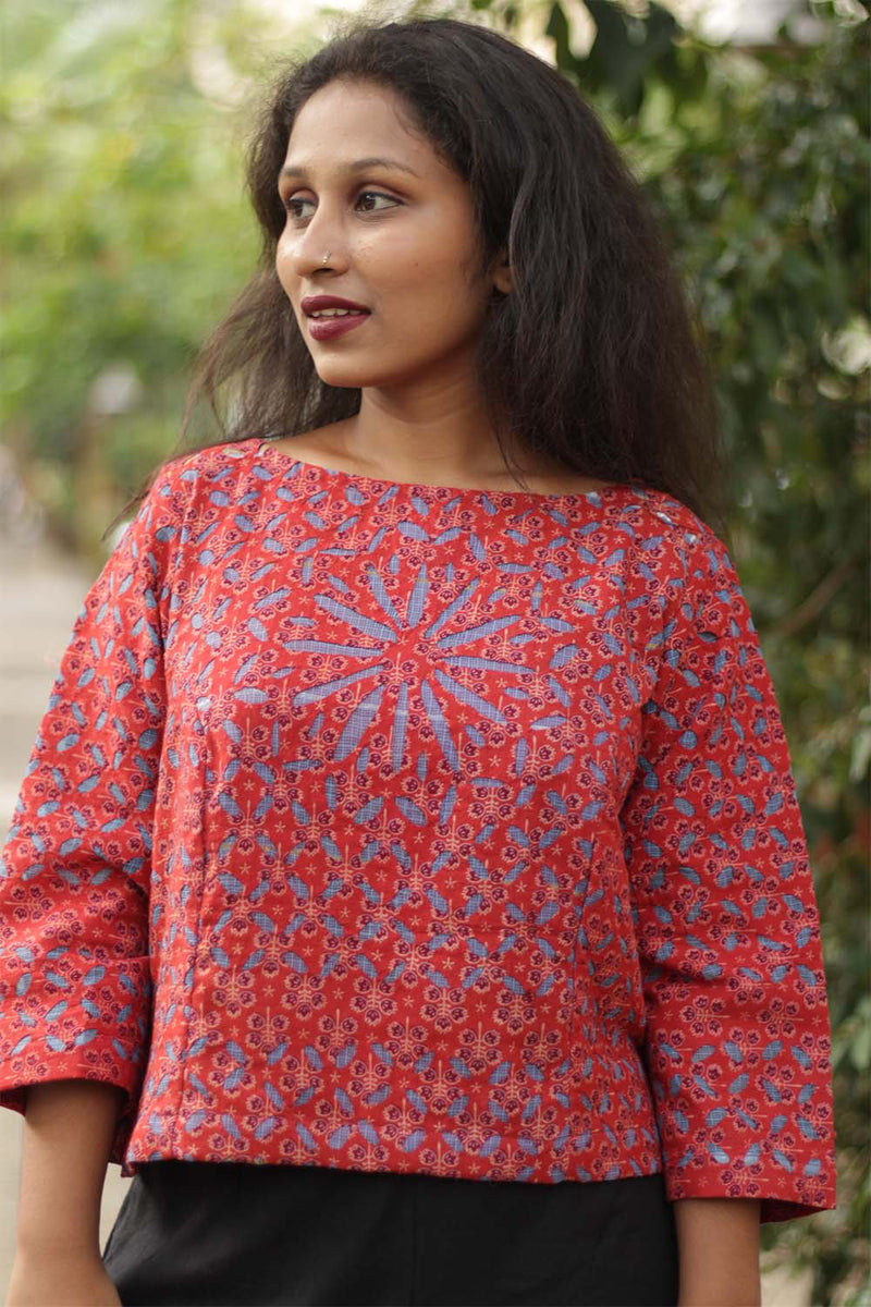 Kota & Applique Crop Top- Red/Lilac