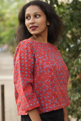 Kota & Applique Crop Top- Red/Lilac