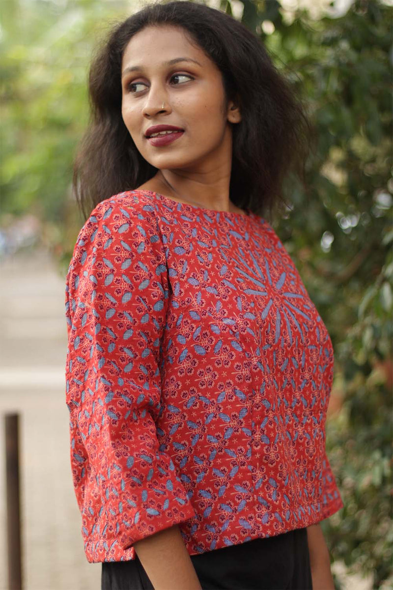 Kota & Applique Crop Top- Red/Lilac