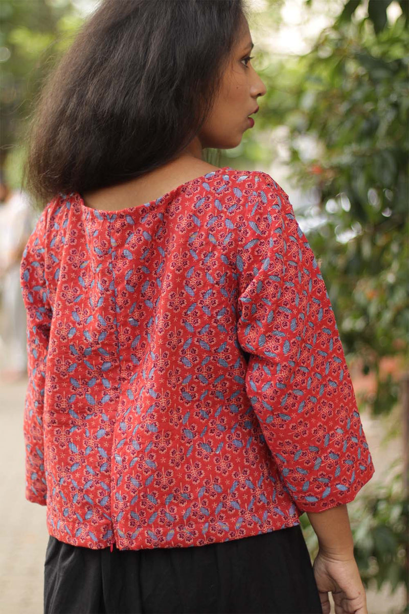 Kota & Applique Crop Top- Red/Lilac