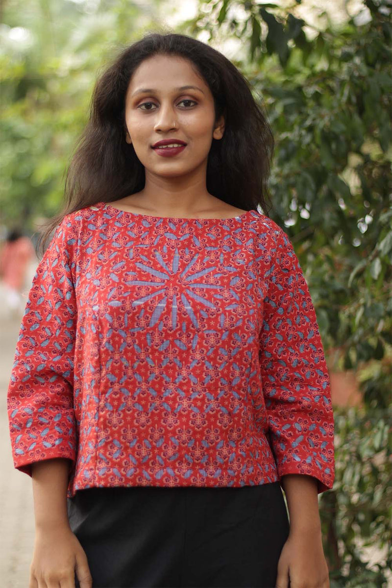 Kota & Applique Crop Top- Red/Lilac
