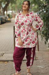 Geet | Dhoti Kurta Co-Ord Set | Crimson Floral Sanganeri