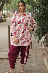 Geet | Dhoti Kurta Co-Ord Set | Crimson Floral Sanganeri