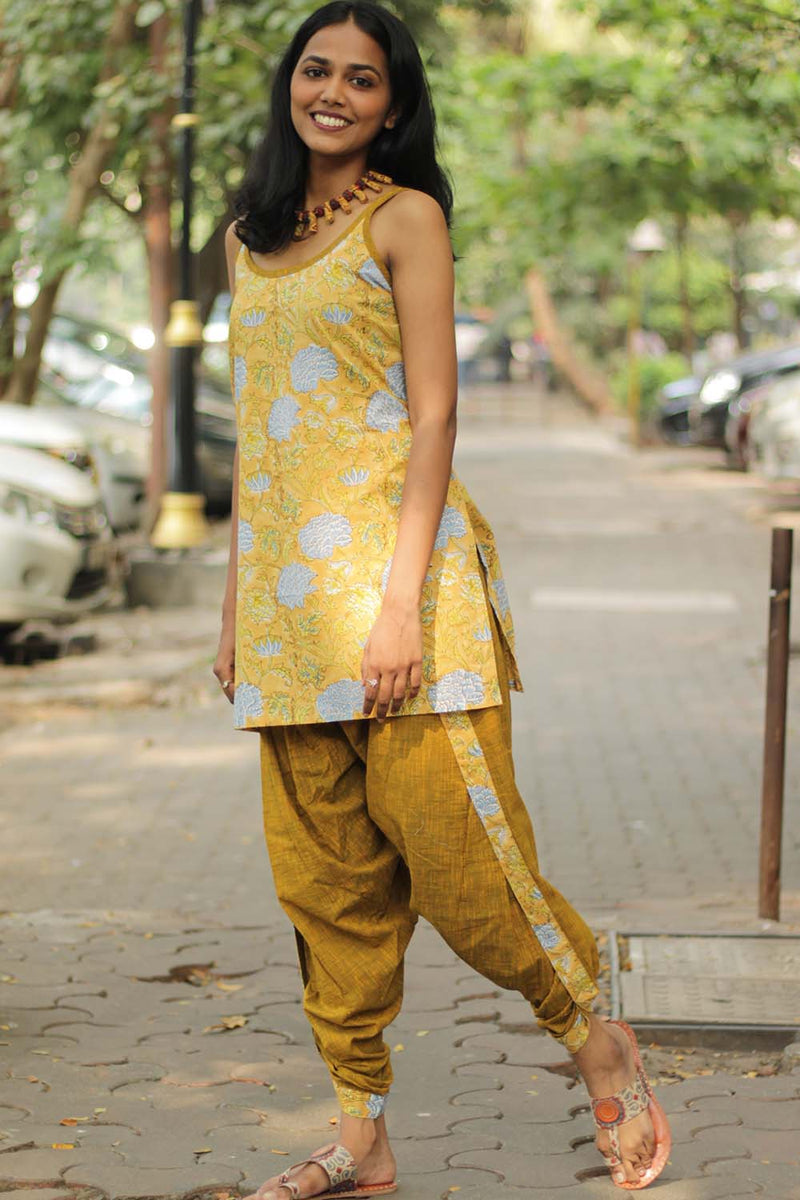 Dhoti Pants | Mustard with Yellow Sanganeri accent