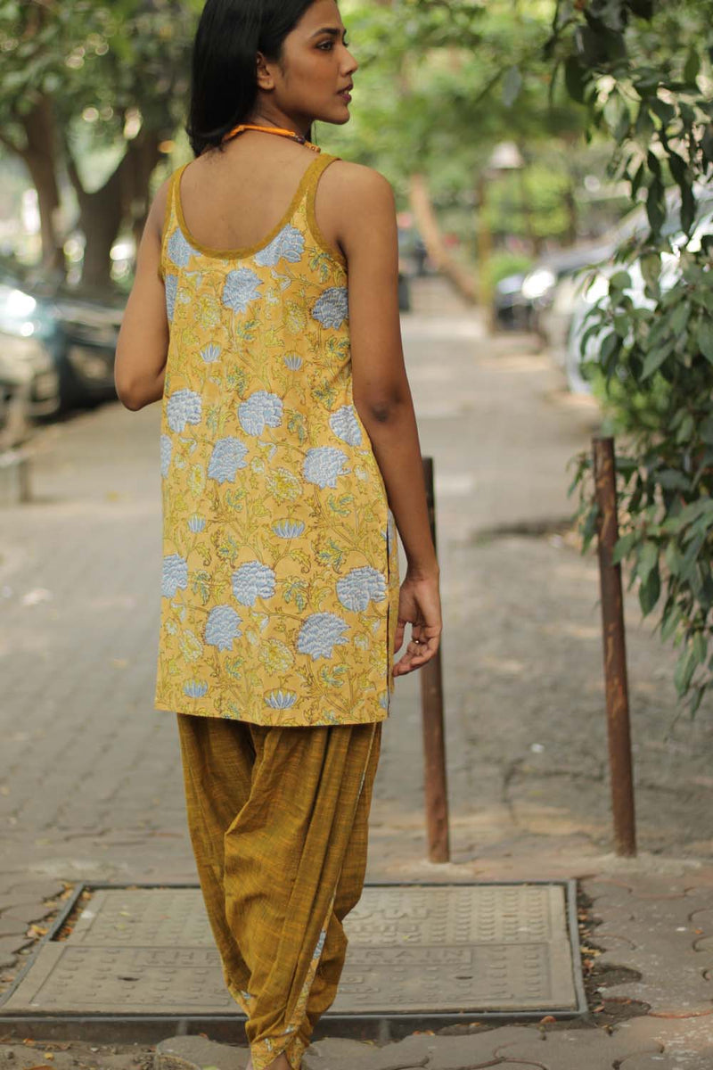 Dhoti Pants | Mustard with Yellow Sanganeri accent