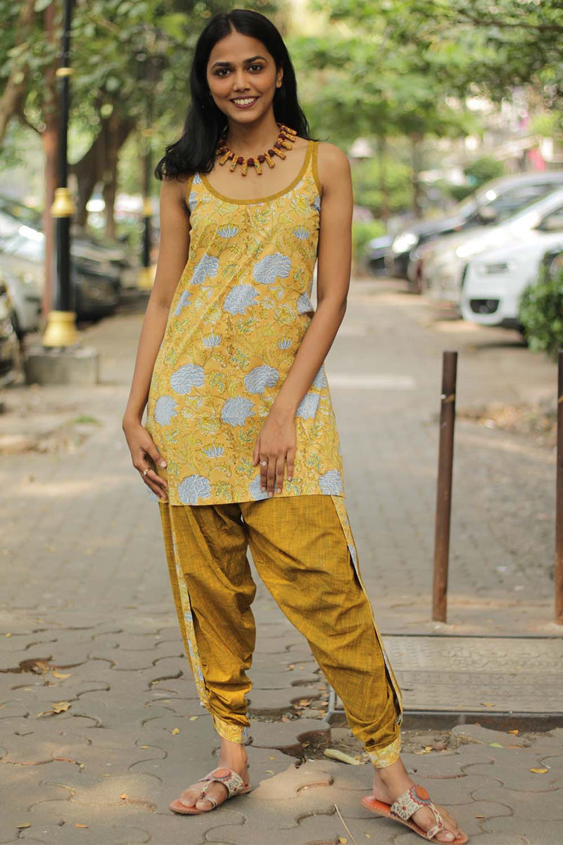 Dhoti Pants | Mustard with Yellow Sanganeri accent