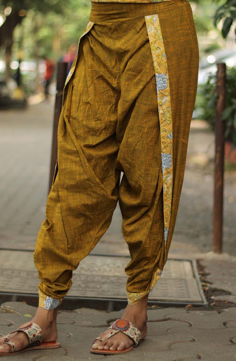 Dhoti Pants | Mustard with Yellow Sanganeri accent