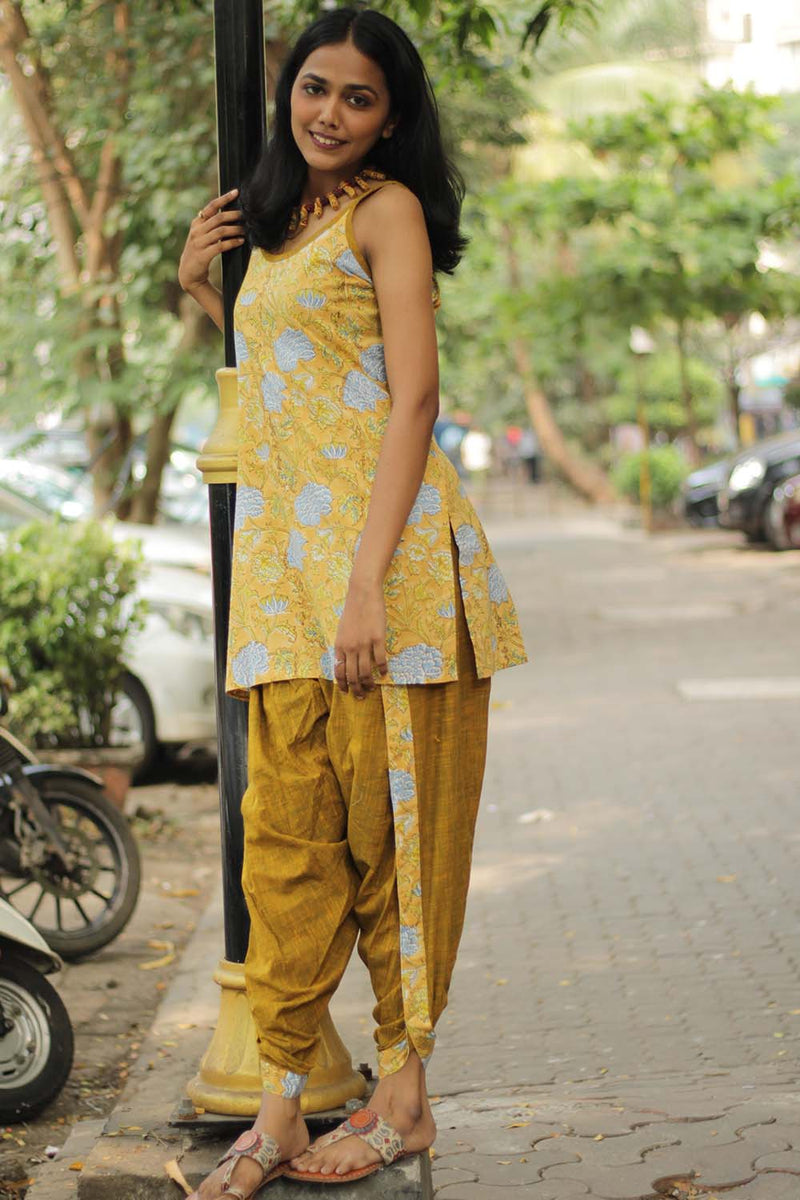 Dhoti Pants | Mustard with Yellow Sanganeri accent