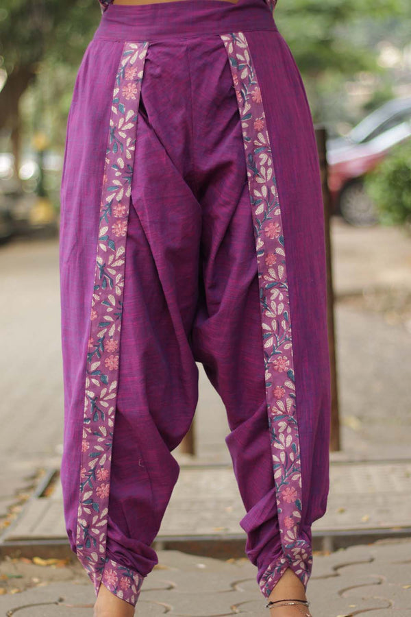Dhoti Pants | Purple with Mauve Sanganeri accent