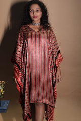 Sitaara | Ajrakh Modal Kaftan | Rouge-Noir Stripes