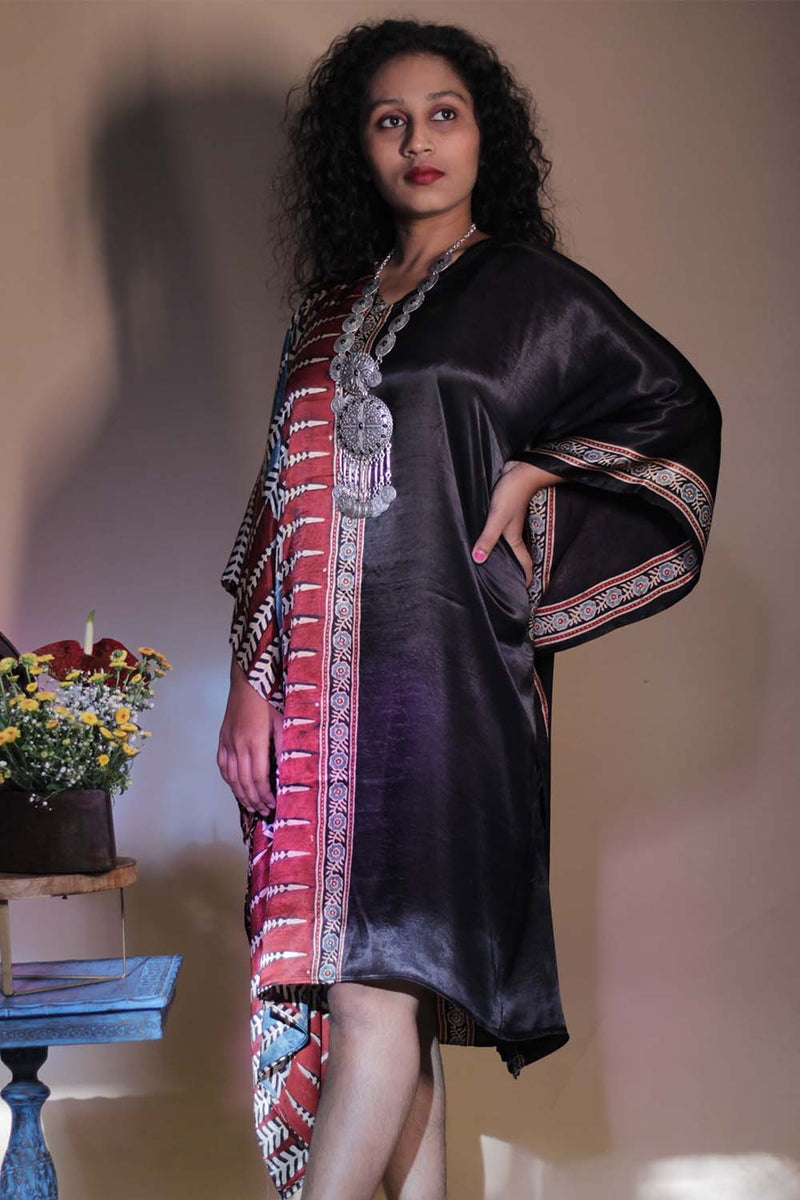 Sitaara | Ajrakh Modal Kaftan | Noir Florals