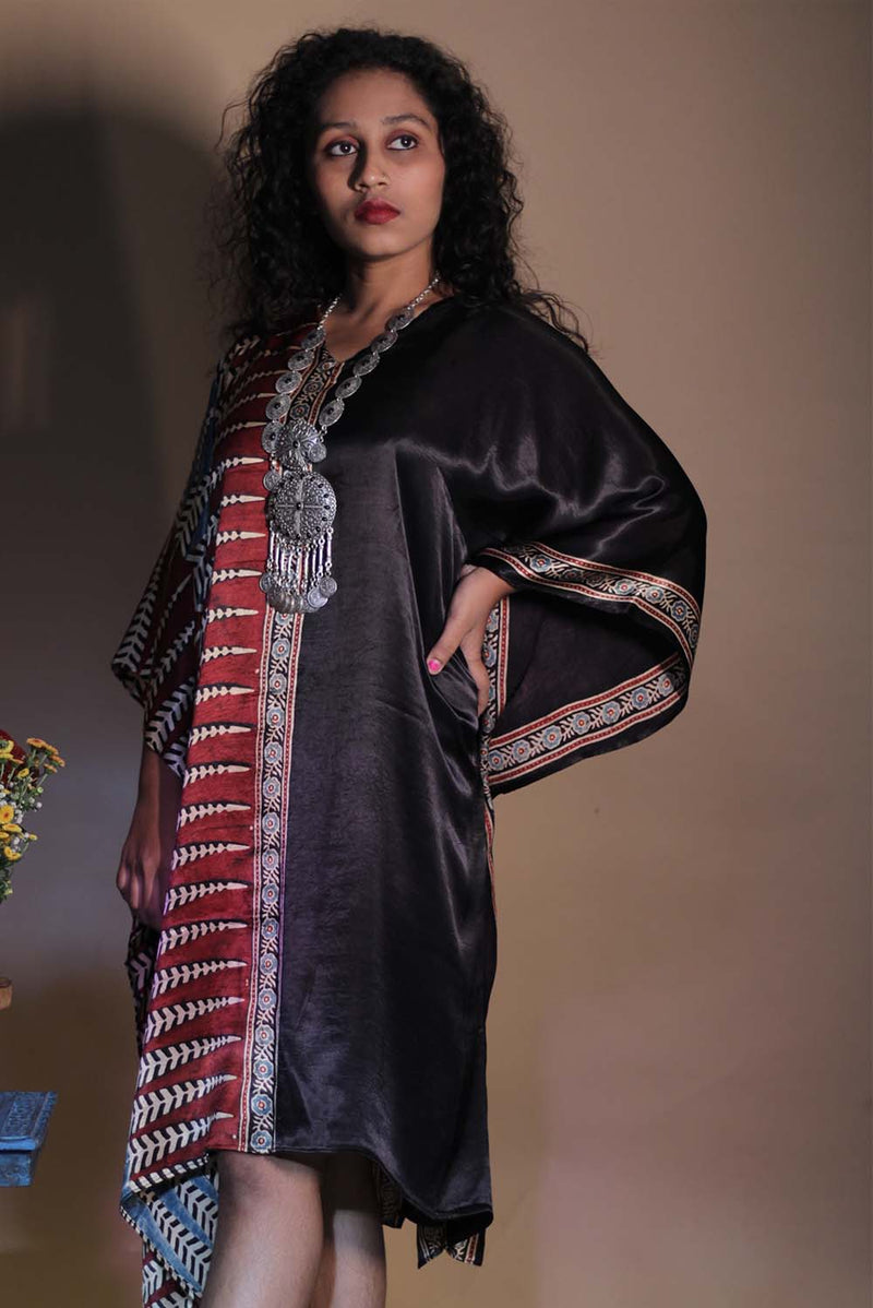 Sitaara | Ajrakh Modal Kaftan | Noir Florals