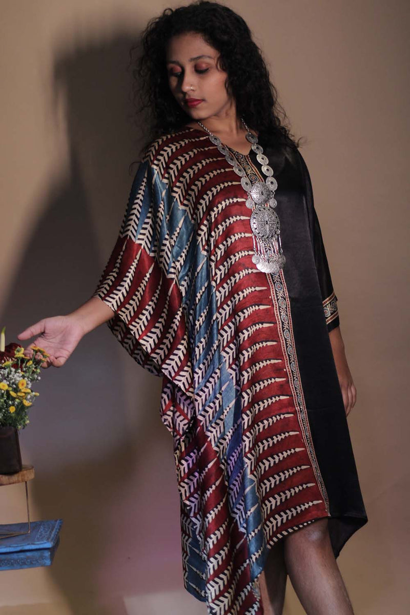 Sitaara | Ajrakh Modal Kaftan | Noir Florals