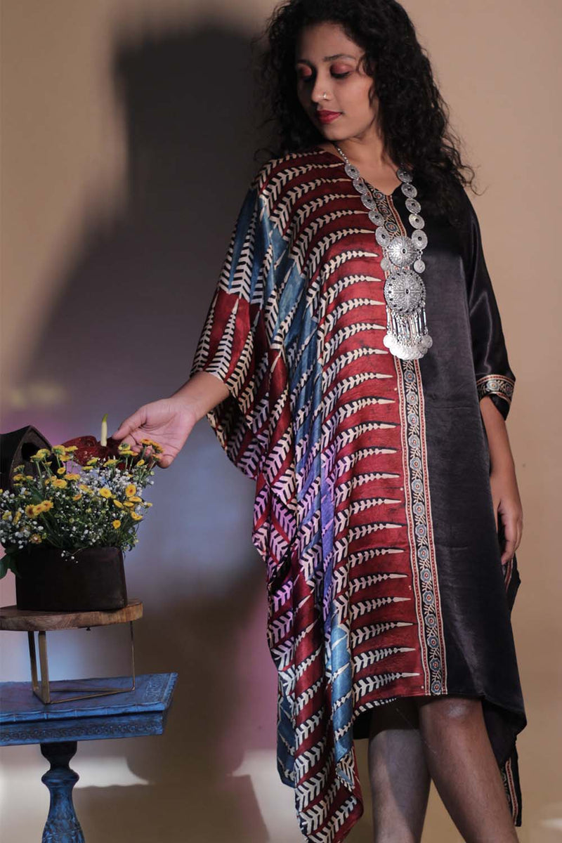 Sitaara | Ajrakh Modal Kaftan | Noir Florals