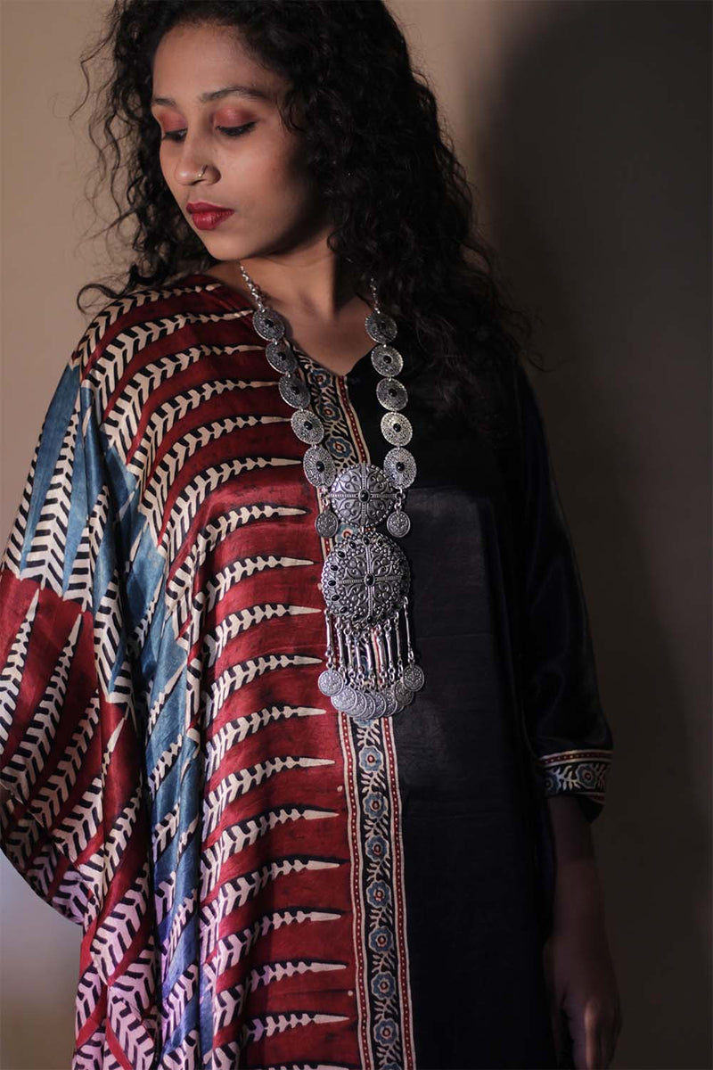 Sitaara | Ajrakh Modal Kaftan | Noir Florals