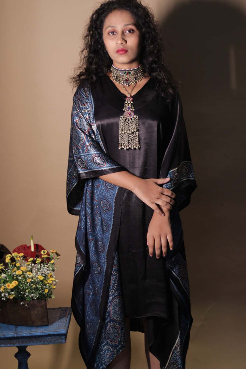 Sitaara | Modal Kaftan | Noir with Blue Ajrakh