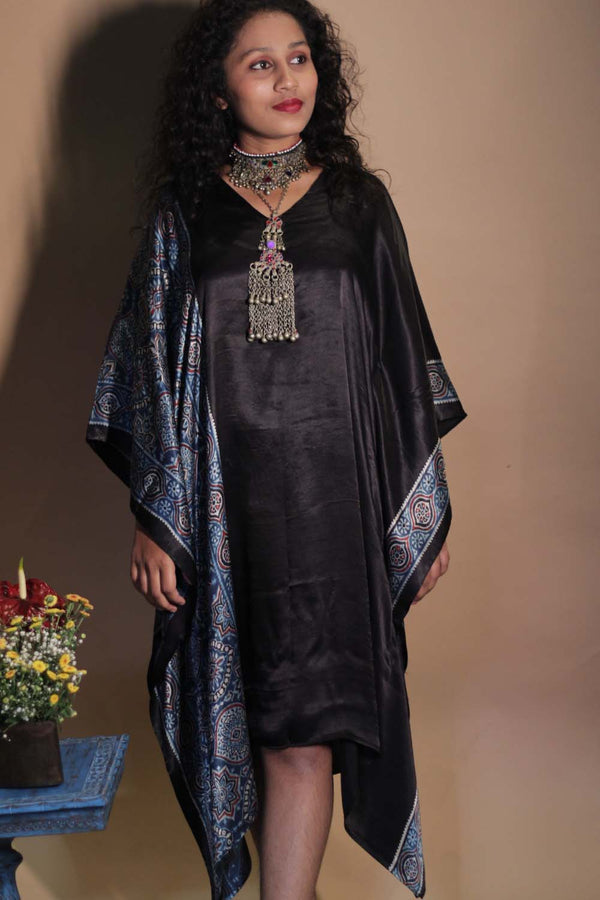 Sitaara | Ajrakh Modal Kaftan | Noir with Blue